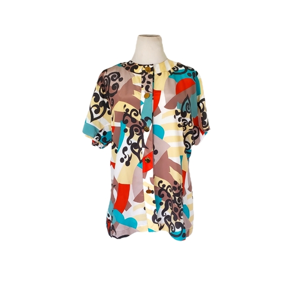 Authentic Original Vintage Style Tops - Vintage Abstract Colorful Top